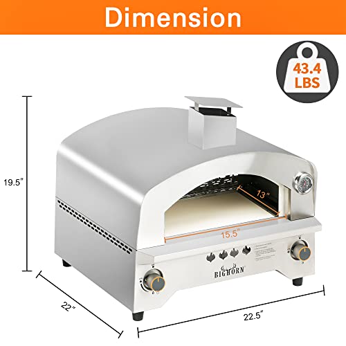 BIG HORN Gas Pizza Oven with 13" Stone, Stainless Steel
