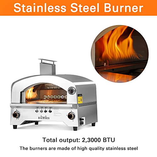BIG HORN Gas Pizza Oven with 13" Stone, Stainless Steel
