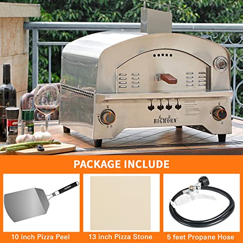 BIG HORN Gas Pizza Oven with 13" Stone, Stainless Steel