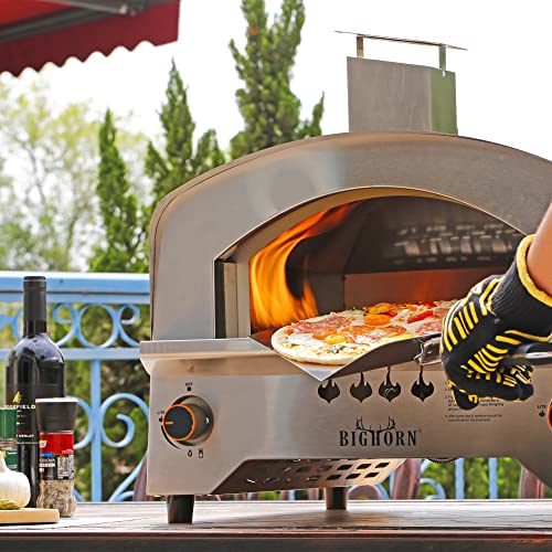 BIG HORN Gas Pizza Oven with 13" Stone, Stainless Steel
