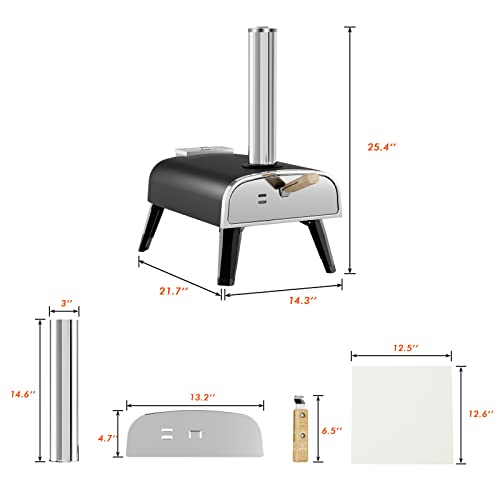 Outdoor 12" Wood Fired Pizza Oven, Portable Stainless Steel