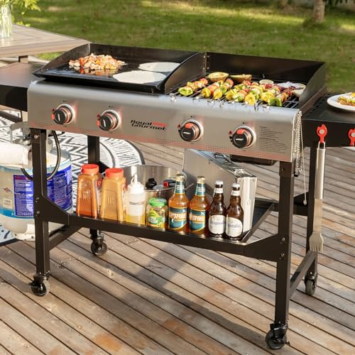 Portable 4-Burner Gas Grill with Griddle Combo & Legs