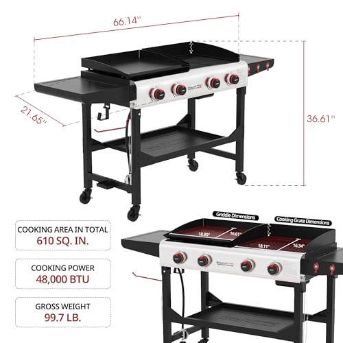 Portable 4-Burner Gas Grill with Griddle Combo & Legs