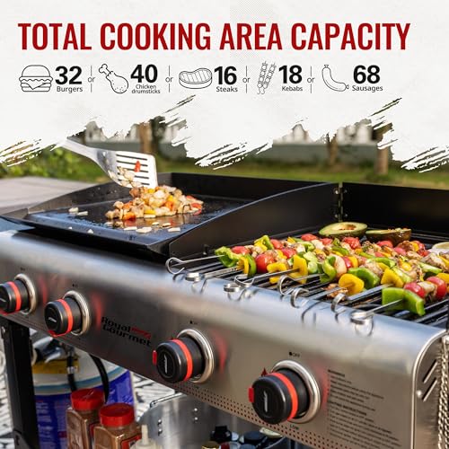 Portable 4-Burner Gas Grill with Griddle Combo & Legs