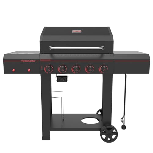 Megamaster 5 Burner Propane Gas Grill, Side Shelves
