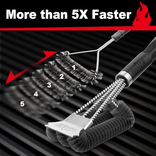 GRILLART BBQ Cleaner Brush and Scraper Set, Safe Wire Bristles