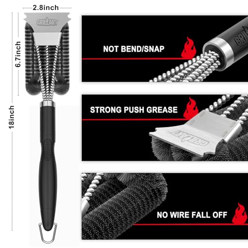 GRILLART BBQ Cleaner Brush and Scraper Set, Safe Wire Bristles