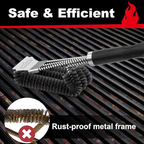 GRILLART BBQ Cleaner Brush and Scraper Set, Safe Wire Bristles