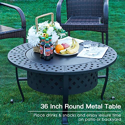 36" Fire Pit with 2 Grill, Lid, Metal Table