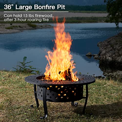 36" Fire Pit with 2 Grill, Lid, Metal Table