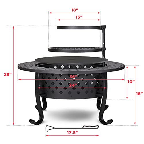 36" Fire Pit with 2 Grill, Lid, Metal Table