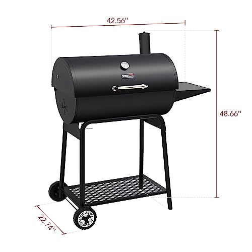 Royal Gourmet Barrel Charcoal Grill with Side Table