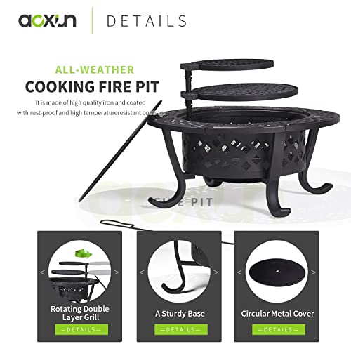 Aoxun 36" Outdoor Wood Burning Fire Pit with Grills