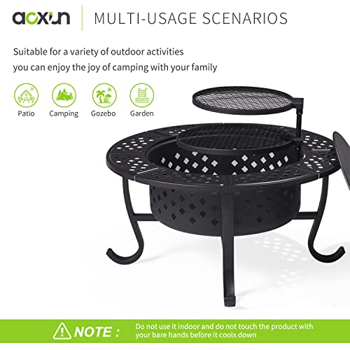 Aoxun 36" Outdoor Wood Burning Fire Pit with Grills