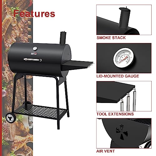 Royal Gourmet Barrel Charcoal Grill with Side Table