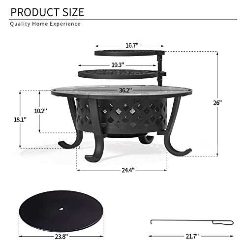 Aoxun 36" Outdoor Wood Burning Fire Pit with Grills