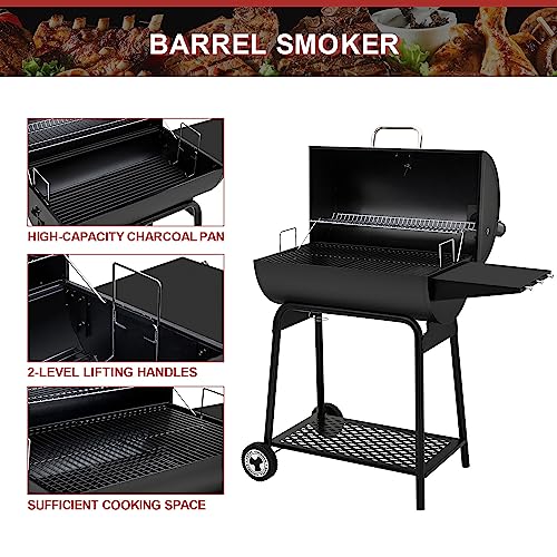 Royal Gourmet Barrel Charcoal Grill with Side Table