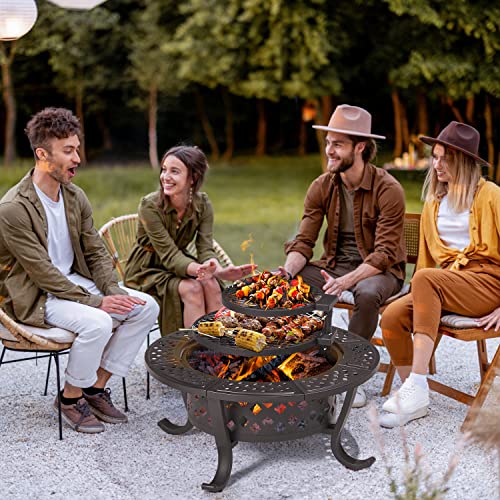 Aoxun 36" Outdoor Wood Burning Fire Pit with Grills