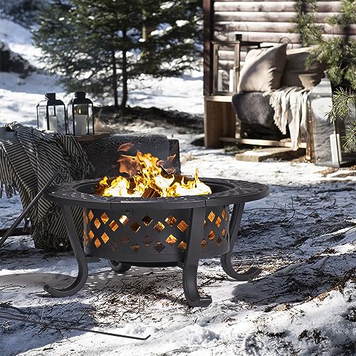Aoxun 36" Outdoor Wood Burning Fire Pit with Grills