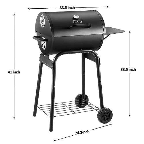 Barrel Charcoal Grill with Side Table for BBQ