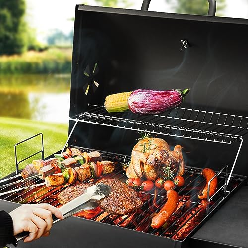 Barrel Charcoal Grill with Side Table for BBQ