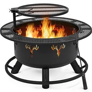 32" Outdoor Wood Burning Fire Pit with Grill