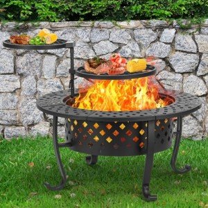 36 Inch Fire Pit with BBQ Grills & Table