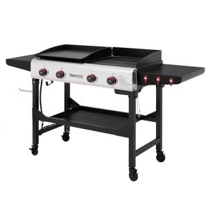 Portable 4-Burner Gas Grill with Griddle Combo & Legs