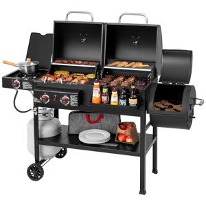 2-Burner Gas and Charcoal Combo Grill with Smoker