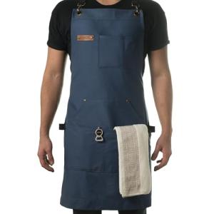 Asaya Chef BBQ Apron with Bottle Opener, Blue