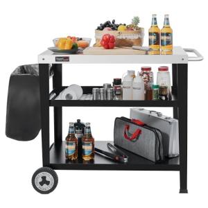 Royal Gourmet Rolling BBQ Prep Table with Trash Bag Holder