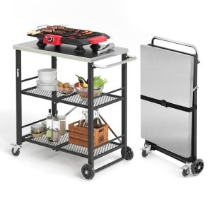 Foldable Outdoor Grill Cart with Pizza Oven Stand