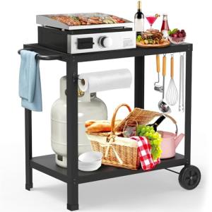 Double-Shelf Grill Table Cart for Outdoor Cooking
