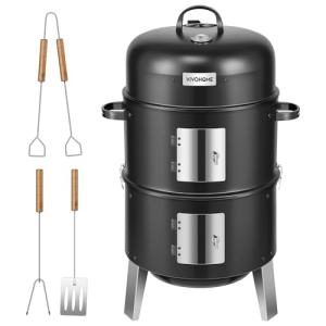 VIVOHOME 3-in-1 Vertical Charcoal Smoker Grill