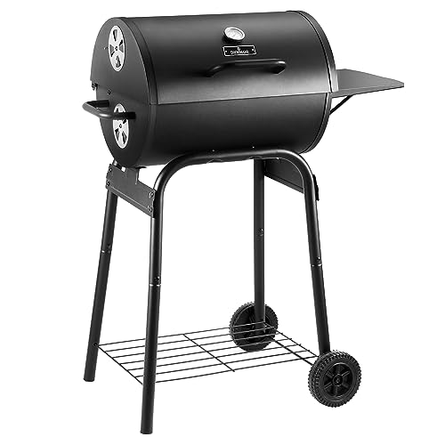 Barrel Charcoal Grill with Side Table for BBQ