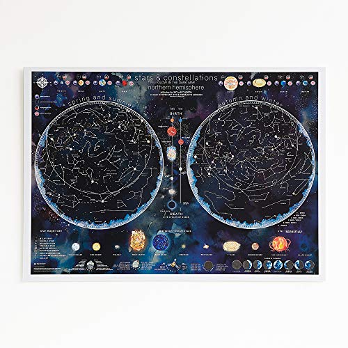 Glow in the Dark Map: Stargazers' Astronomy Gift - 23 x 33 inches