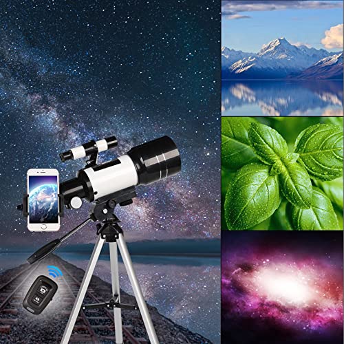 70mm Portable Telescope with Phone Adapter, Remote - Black