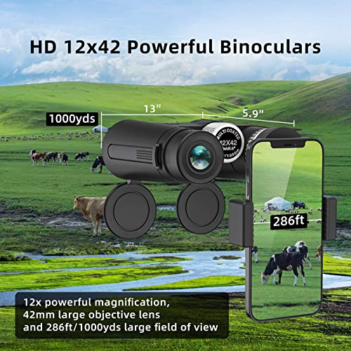 12×42 Binoculars with Smartphone Holder & Tripod