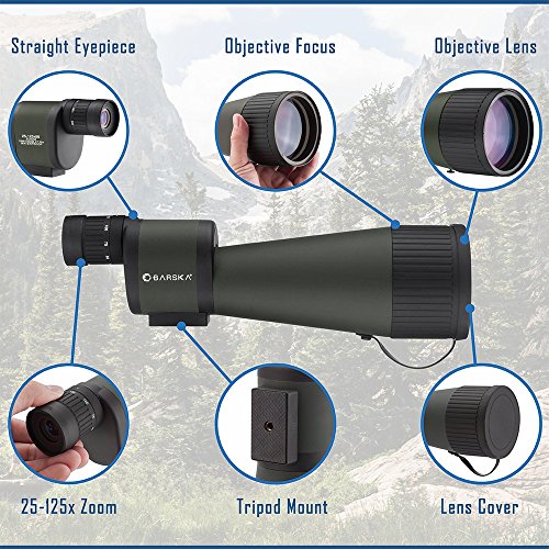 BARSKA Beginner's Waterproof Spotting Scope, 25-125x88, Green/Black