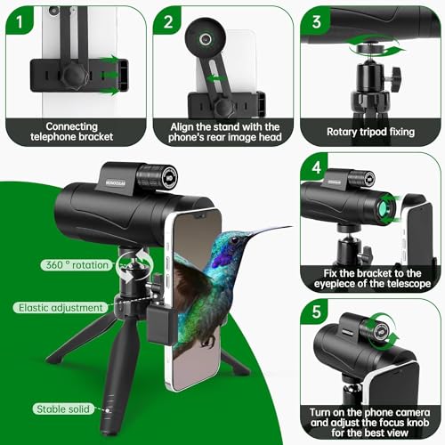 HD Monocular Telescope with Smartphone Holder for Beginners