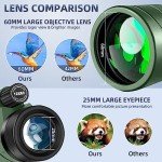 High-Powered 12x60 Monocular Telescope with Adapter
