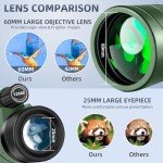 12X60 HD Monocular with Smartphone Adapter & Tripod
