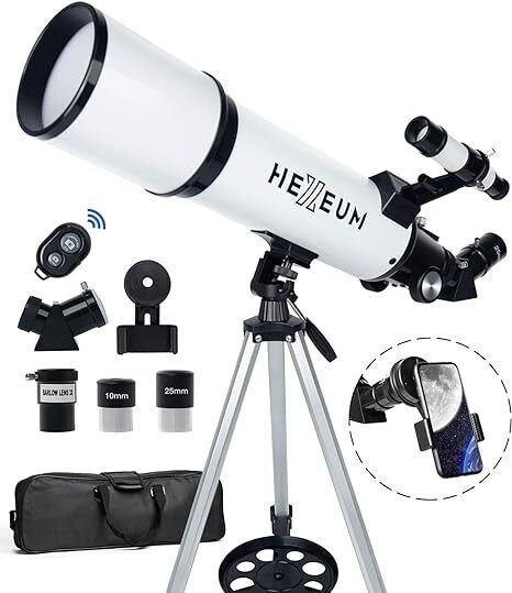 HEXEUM 80mm Portable Refracting Telescope - White