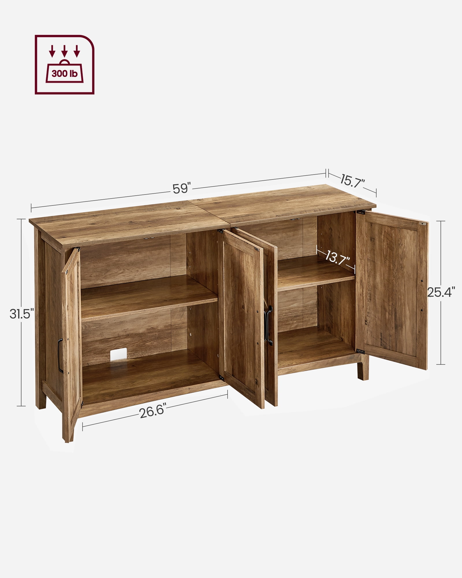 Adjustable Shelf Buffet Cabinet for Rustic Living Room