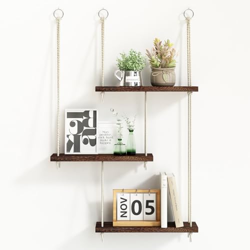 Boho 3-Tier Hanging Shelves - Rustic Organizer