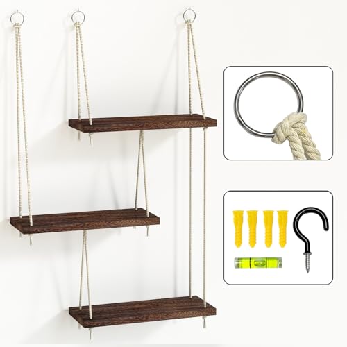 Boho 3-Tier Hanging Shelves - Rustic Organizer