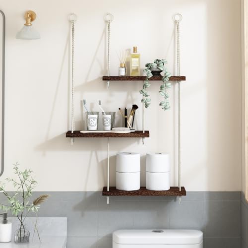 Boho 3-Tier Hanging Shelves - Rustic Organizer