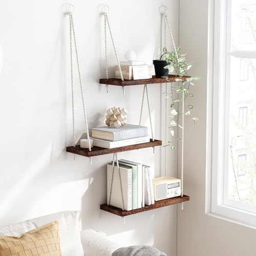 Boho 3-Tier Hanging Shelves - Rustic Organizer
