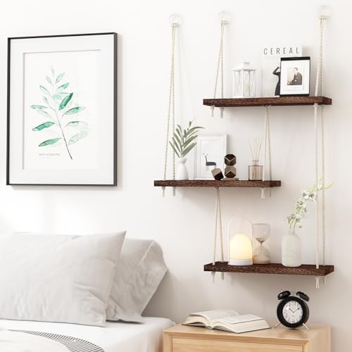 Boho 3-Tier Hanging Shelves - Rustic Organizer