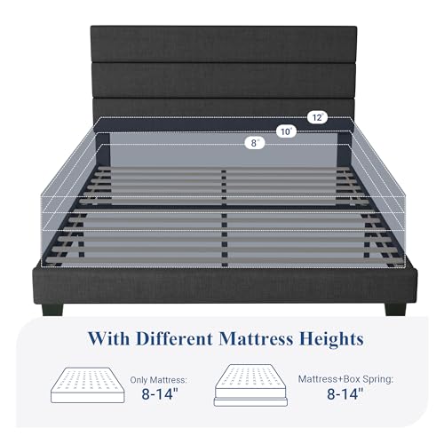 Dark Grey Queen Size Upholstered Platform Bed Frame